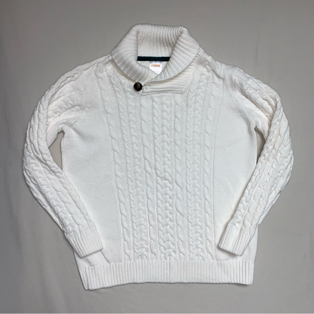🆕 Gymboree White Holiday Girl’s 7 Sweater Button Knit Cowl Neck Preppy Cardigan - Picture 1 of 7